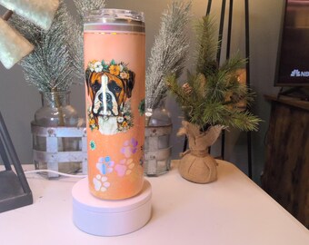 Vaso personalizado Boxer Dog de 30 oz con tapa simple, brillo melocotón, acero inoxidable y epoxi