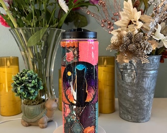Vaso personalizado de 20 oz con dos tapas y diseño de gato con parches