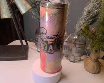 Hermoso vaso personalizado Crazy de 30 oz con tapa individual, papel de aluminio y purpurina