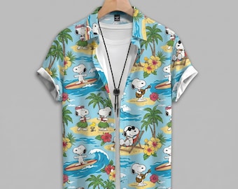 Snoopy Palm Beach Hawaiian Shirt, Peanuts Island Aloha Shirt, Summer Vacation Outfit