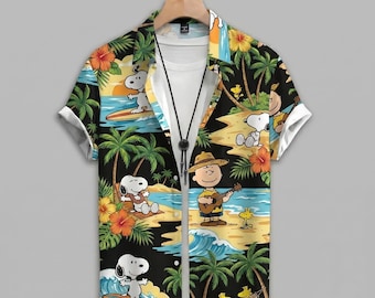 Snoopy Tropischer Urlaub Hawaiihemd, Erdnuss Cartoon Strand Shirt, lustiges Sommer Geschenk