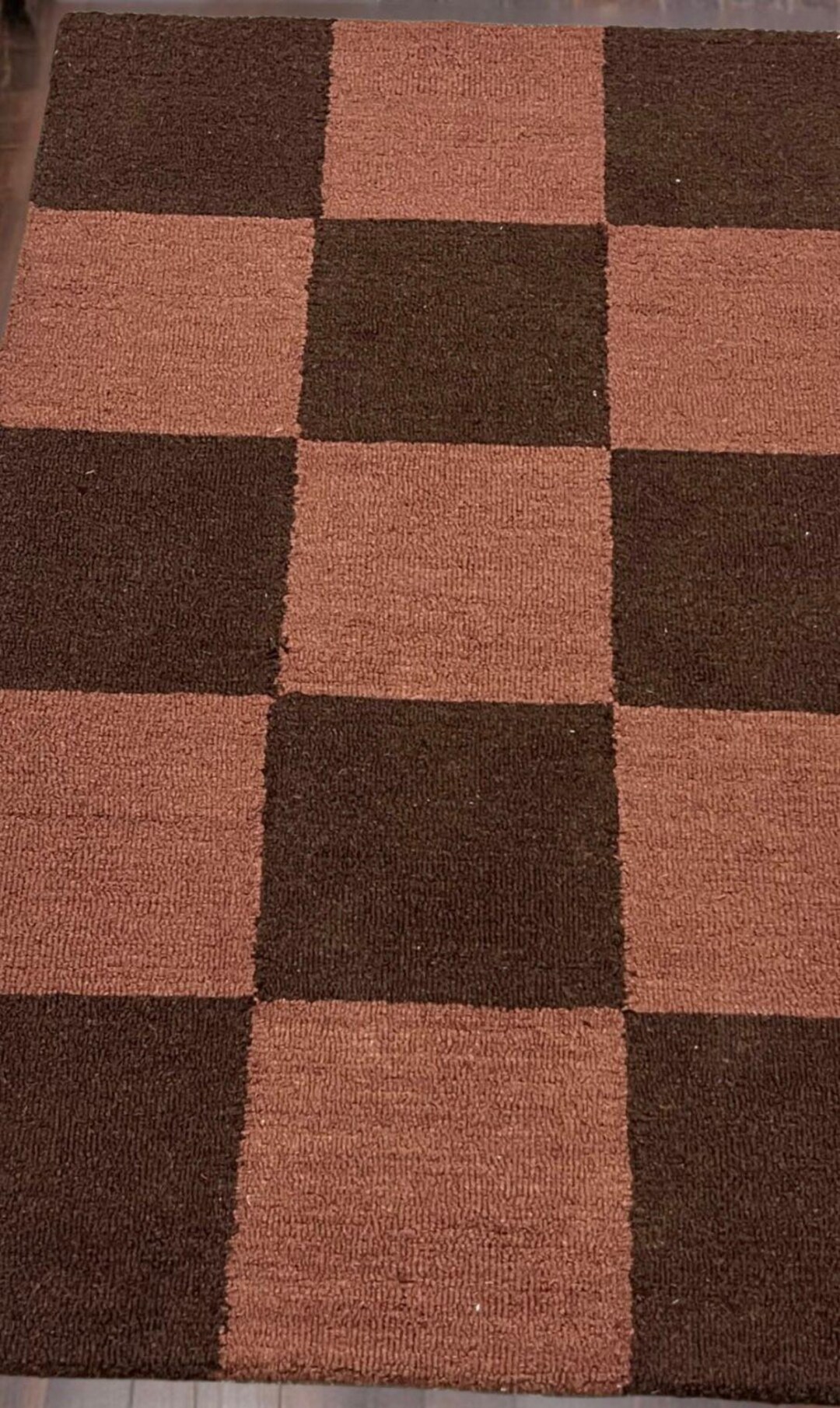 Handwoven Brown Checkered Rug | Modern Cotton Area Carpet - Etsy