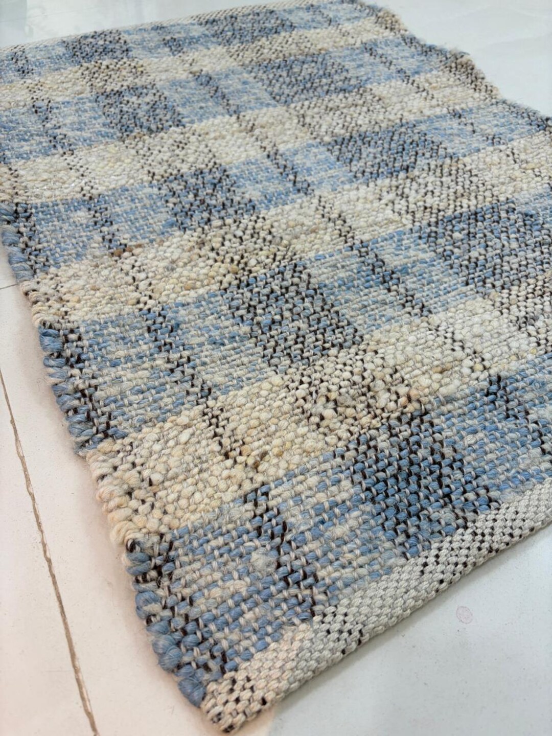 Kitchen Rag Rug Blue Handwoven Cotton Rag Rug, Blue Checkered Farmhouse Carpet - Etsy