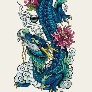 Blue Dragon Art print poster