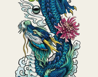 Blue Dragon Art print poster