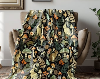 Forest Flora And Fauna Cottagecore Velveteen Plush Blanket