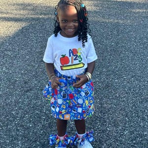 Custom Girls Birthday or Special Occasion Outfit Set | Choose Any Character or Color | Includes Shirt, Skirt, Bow & Ruffle Anklets