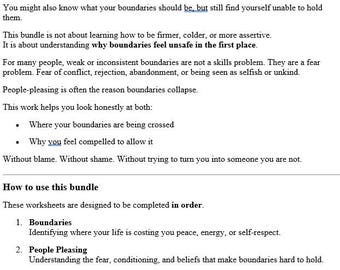 Boundaries & People-Pleasing Reset | Worksheets for Burnout, Resentment, and Self-Abandonment