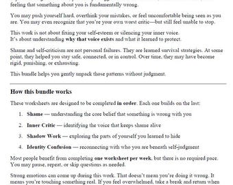 Shame & Inner Critic Recovery | Worksheets for Harsh Self-Talk, Self-Judgment, and Identity Repair