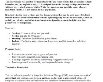 Anger Management Curriculum – 12-Session CBT Program (Fully Scripted)