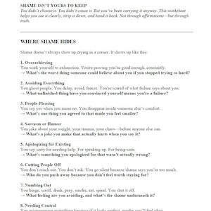 Shame Worksheet – Printable PDF for Therapy or Self-Reflection
