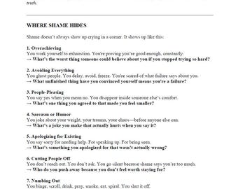 Shame Worksheet – Printable PDF for Therapy or Self-Reflection