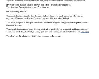 Emotional Numbness & Identity Reset | Worksheets for Feeling Flat, Stuck, or Disconnected