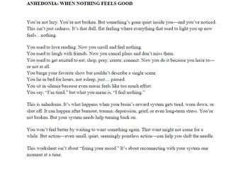 Anhedonia: When Nothing Feels Good – Digital Mental Health Worksheet