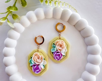Handmade Floral Polymer Clay Dangle Earrings: Lightweight Spring Jewelry