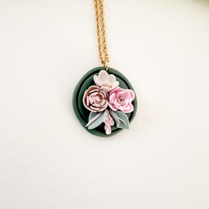 Handmade Clay Flower Necklace: Boho Floral Pendant, Stainless Steel Chain
