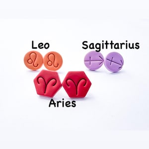 Zodiac Symbol Stud Earrings Handmade Polymer Clay Mini Studs Power Color Horoscope Jewelry