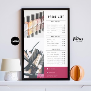 Edytowalny szablon listy cen w Canva | Czysty i minimalistyczny projekt estetyczny | Salon kosmetyczny, paznokci i fryzjerski