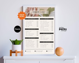 Elegant Pink Price List Template | Canva Editable Pack for Beauty Salon, Nails, Spa | Floral Luxury Style