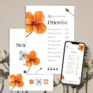 Modèle de liste de prix, modèle de paiement par scan, guide des prix beauté, modèle Canva pour petites entreprises, offres groupées | PL005
