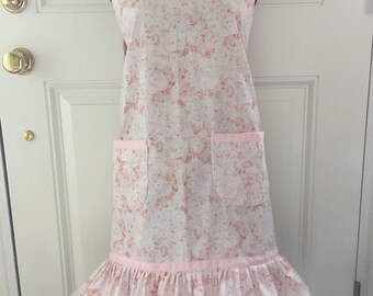 Shabby Chic apron in blush pink roses print