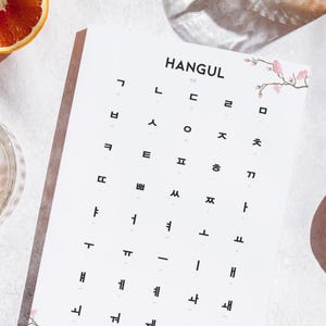 Hangul Alphabet Digital Download Korean Hangul Printable Learning Korean Language Wall Art Learn Korean Letters for Beginners Minimalist