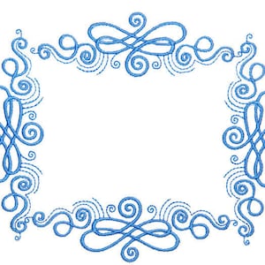 Blue Filigree scroll embroidered quilt label to customize with your personal message