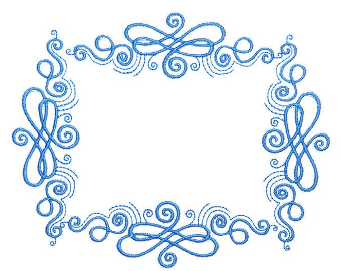 Blue Filigree scroll embroidered quilt label to customize with your personal message