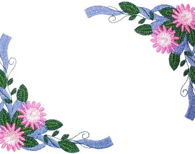 Ribbon & floral embroidered quilt label to customize with your personal message