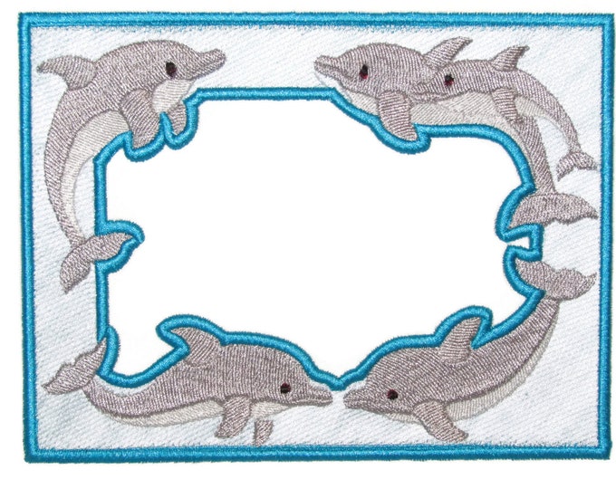 Dolphin frame embroidered quilt label to customize with your personal message