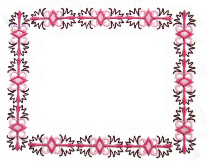 Pink Scrollwork Embroidered Quilt label, add text, choose font, and font color