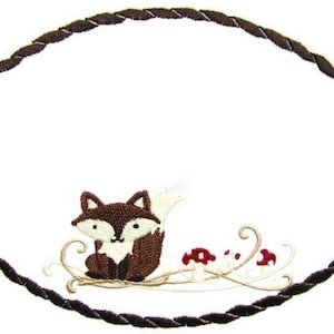 Fox embroidered quilt label to customize with your personal message