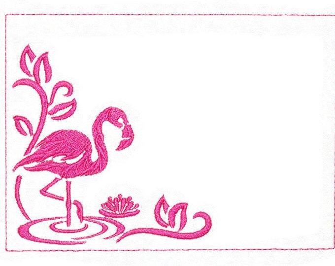 Pink Flamingo embroidered quilt label to customize with your personal message