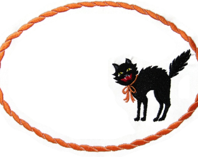 Halloween Cat embroidered quilt label to customize with your personal message