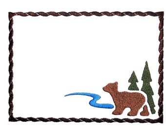 Bear Northwoods embroidered quilt label to customize with your personal message