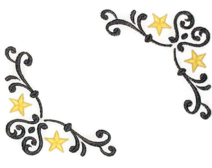 Stars wrought iron themed embroidered quilt label to personalize