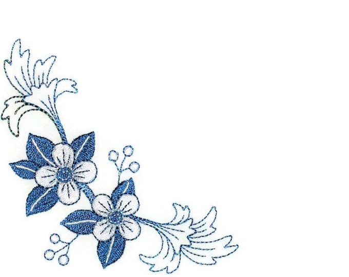 Blue floral embroidered quilt label to personalize with your own message