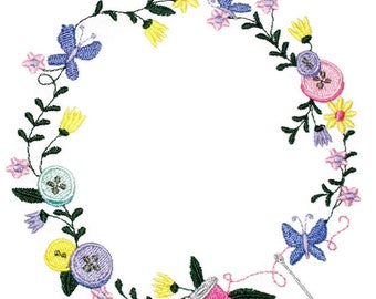 Sewing floral Wreath Embroidered Quilt Label to customize with your personal message