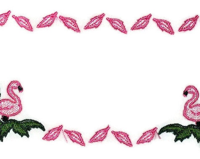 Pink Flamingo embroidered quilt label to personalize with your own message