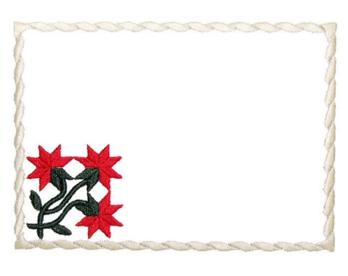 Red Peony Embroidered Quilt Label to customize with your personal message