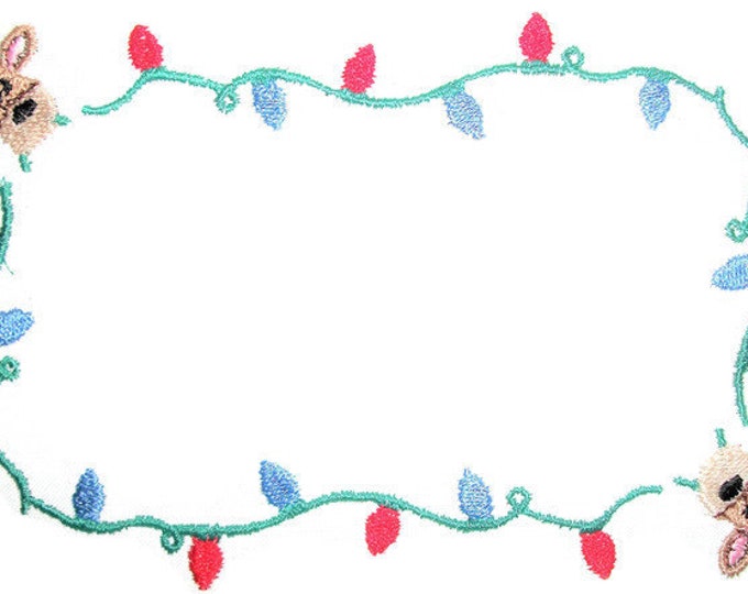 Christmas Lights & Reindeer embroidered quilt label, to customize with your personal message