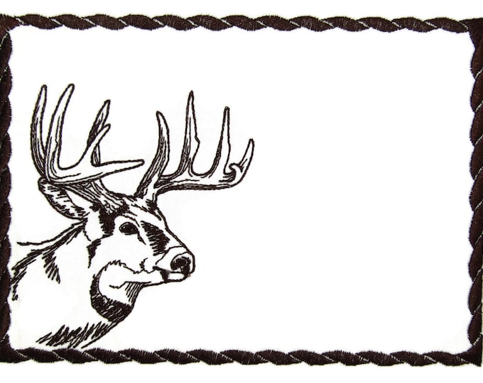 Deer profile embroidered quilt label to customize with your personal message