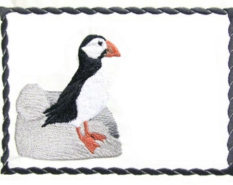 Geborduurd quiltlabel Puffin Bird om te personaliseren met je persoonlijke boodschap