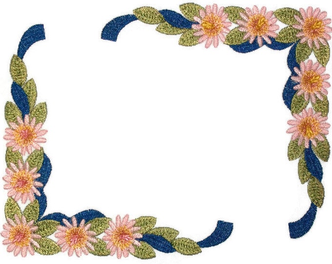 Floral ribbon swag corners embroidered quilt label, to customize with your personal message