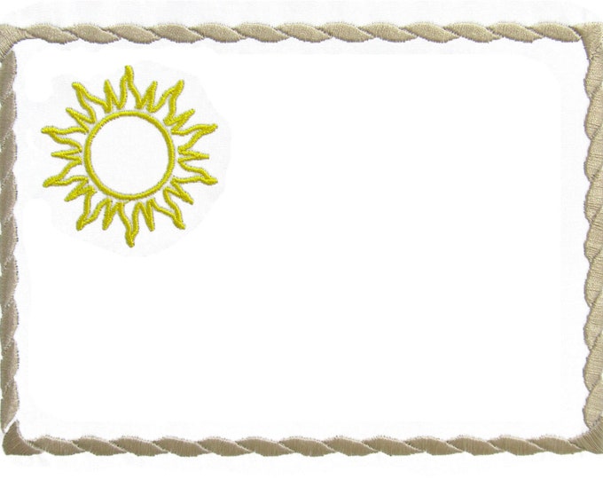 Sun embroidered quilt label to customize with your personal message