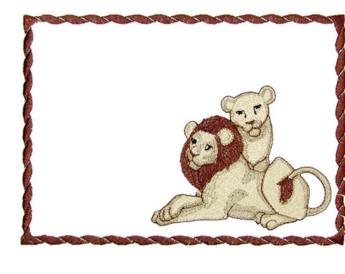 Wild Lions embroidered quilt label to customize with your personal message