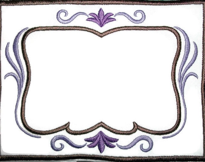 Purple filigree embroidered quilt label to customize with your personal message