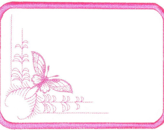 Pink Butterfly embroidered quilt label to customize with your personal message