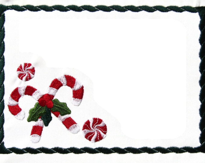 Candy Cane embroidered quilt label to customize with your personal message