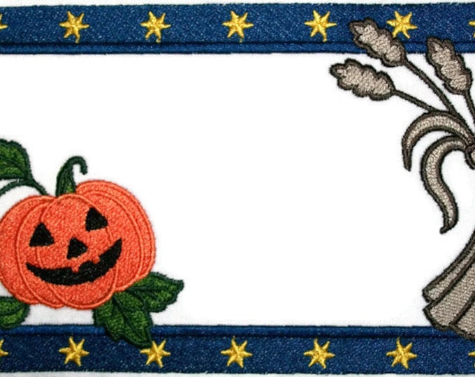 Pumpkin & Wheat embroidered quilt label, to customize with your personal message